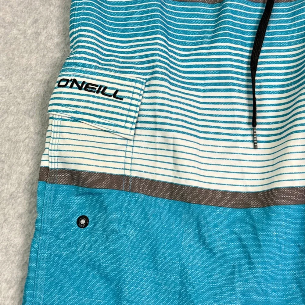 ONeill Mens Striped Board Shorts Blue Grey Size 31 Swim Trunks Cargo Pocket